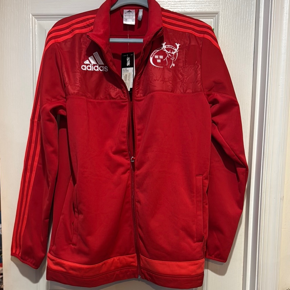 Vintage Adidas Munster Rugby ClimaWarm Jacket in Bold Red
